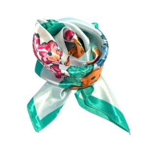 Teal Vibrant Floral Print Neckerchief Bag Scarf